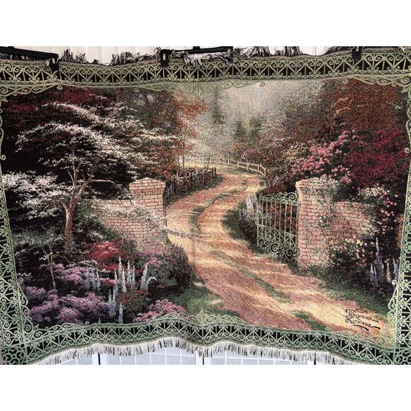 Thomas Kinkade Painter of Light Woven Tapestry Throw Blanket 66x45 Scenic Path - Picture 1 of 9
